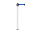 Montour Line Retractable Belt Fixed Stanchion, 2ft Pol.Steel Post  7.5ft Blue Belt MX530F-PS-BL-75